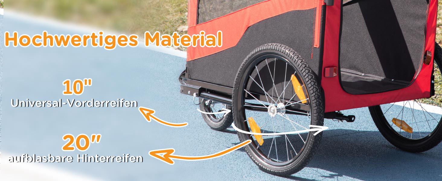 PawHut 2-в-1: Причіп для собак, велосипедний причіп для собак, візок для собак з відбивачами, до 30 кг, для великих собак, Oxford-тканина (Червоний)