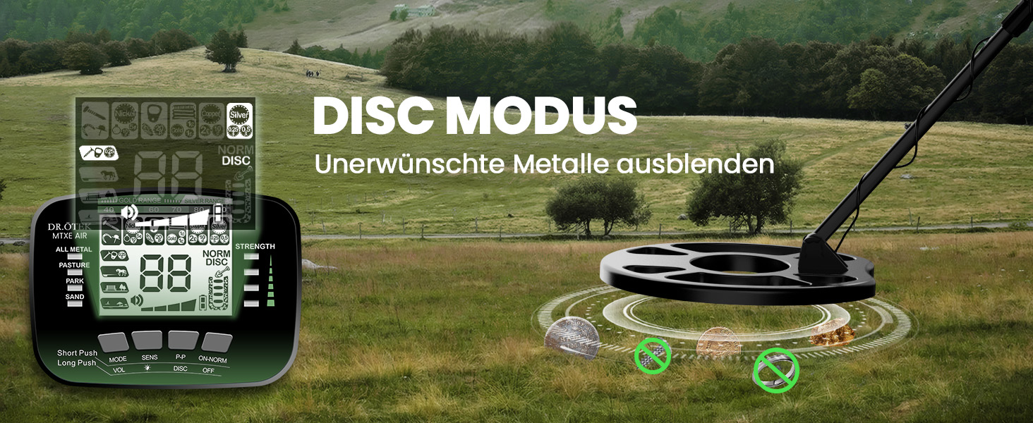 Металошукач DR.ÖTEK Profi Set для дорослих та початківців: 6 режимів, водонепроникна пошукова котушка IP68, 3 режими місцевості з Pinpoint, комплект з аксесуарами (AIR-Green)