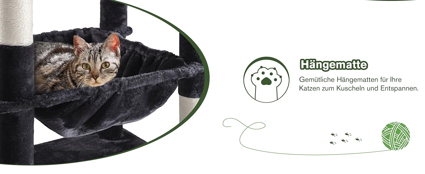 Кігтеточка MUTICOR велика, 206 см, багатоповерхова, велике будиночок для котів/кігтеточка для квартирних котів, плюшеві лежанки, гамак-корзина, широка база (темно-сірий)