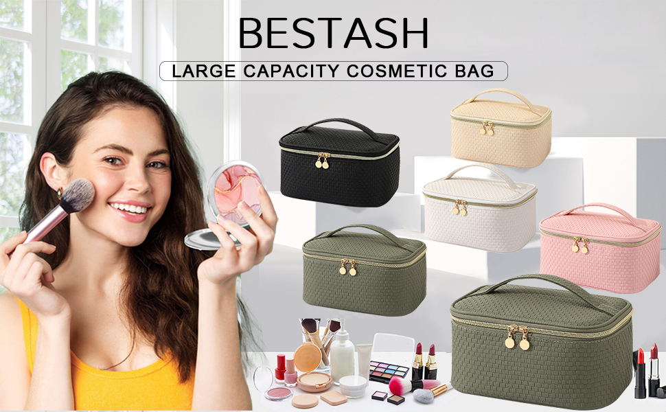 Жіноча косметичка для подорожей, водонепроникна, з відділенням для пензлів, з PU шкіри, велика, зелена (матічас)