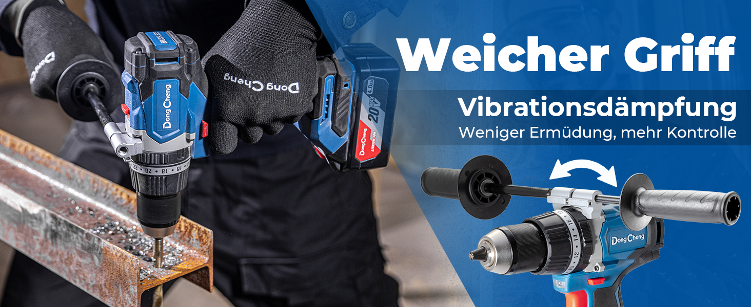 Акумуляторний ударний дриль-шуруповерт DongCheng 18V (2x2.0 Ah), 20+1+1 ступенів моменту, 13 мм патрон, 19-ти частинний набір з аксесуарами (120Nm)