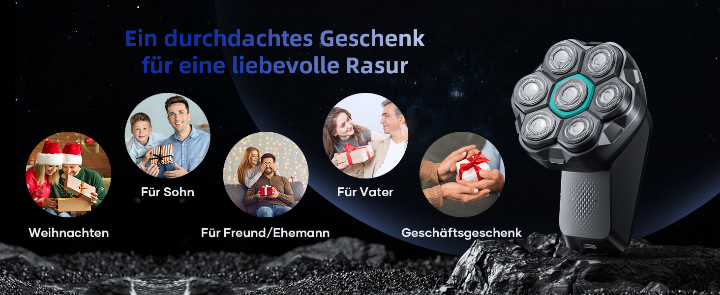 Машинка для гоління голови чоловіча Kensen 7D водонепроникна, з магнітною насадкою, Type-C, 8100/8600 об/хв, сіра