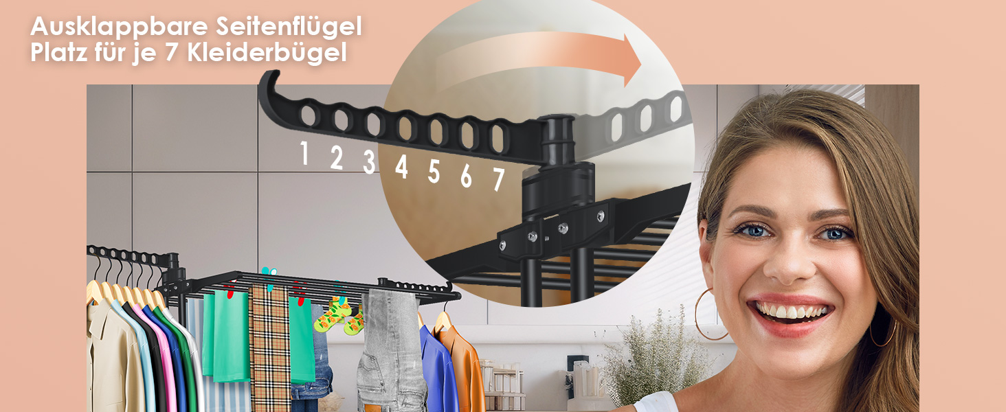 Кесер® Сушилка для білизни з колесами - тур-модель, 4 яруси, 2 обертові крила, 6 розкладних рівнів, білий/антрацит (чорний)