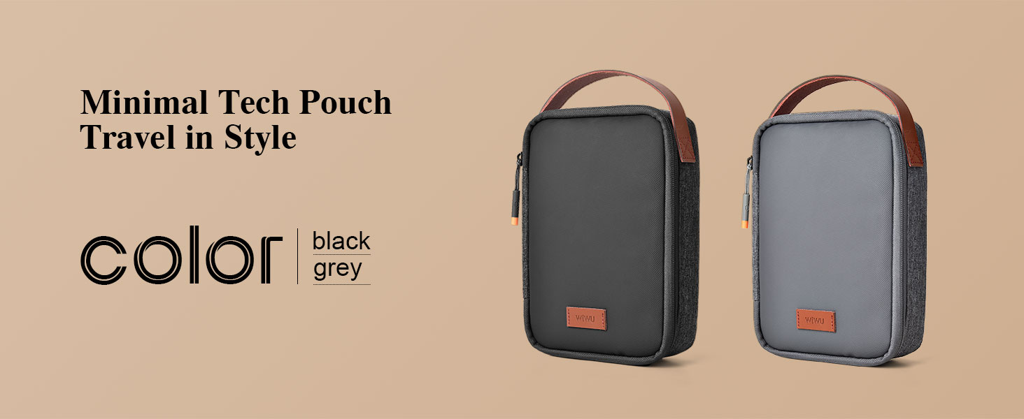 Органайзер для кабелів WIWU з ручкою, велика місткість, чорний. Для аксесуарів, техніки, зарядних пристроїв, повербанків, жорстких дисків. Регульовані перегородки, портативний, для подорожей, офісу, школи.