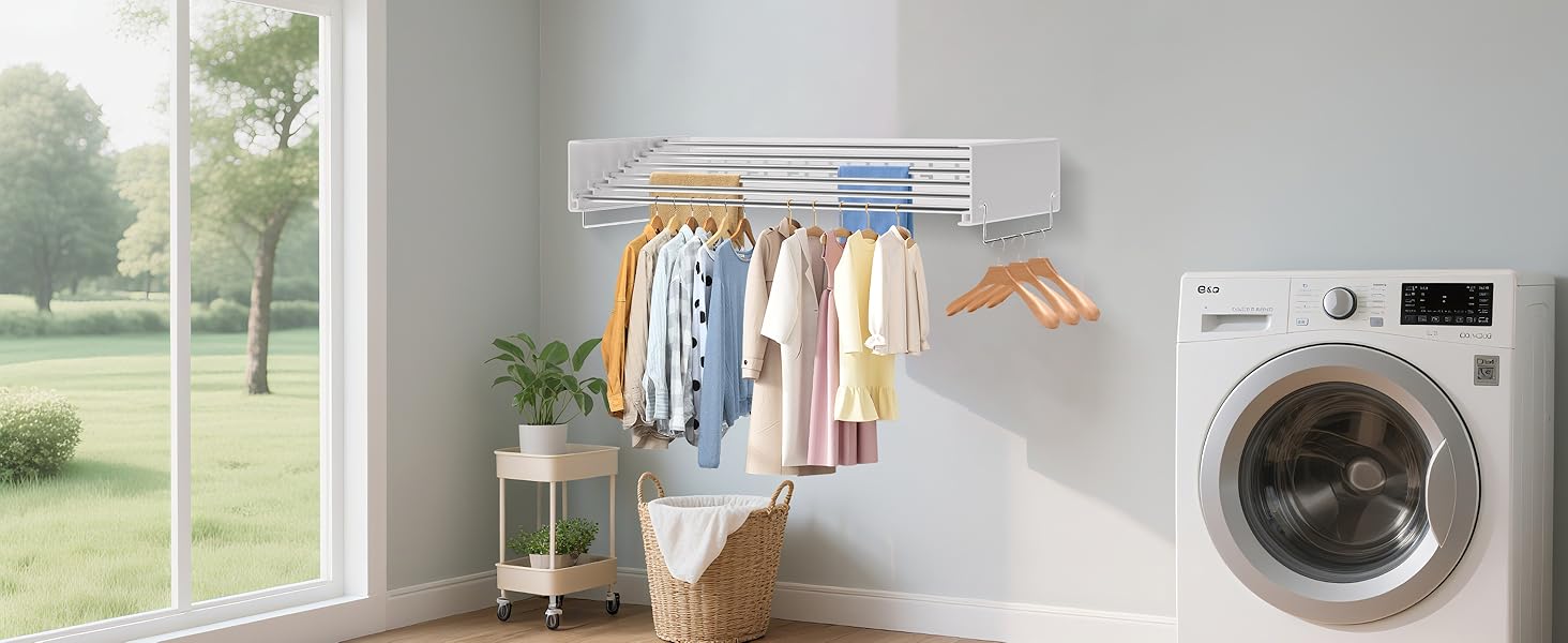 Настінний сушильник для білизни з довгими стіжками, 5 ліній сушіння, розкладний, для дому та вулиці, ванна кімната (білий, 80 см)