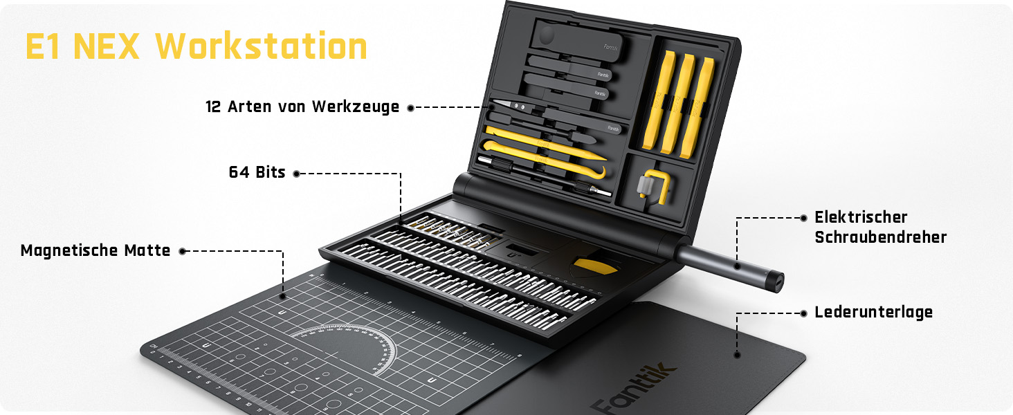 Набір прецизійних викруток Fanttik E1 NEX Workstation з 64 бітами, 12 фіксувальними інструментами, 2 моменти, до 3 Нм. Інструмент для ремонту телефонів, ноутбуків, камер, годинників