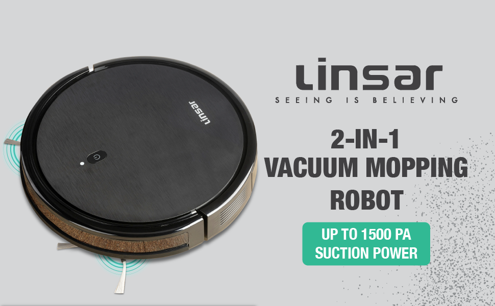 Робот-пилосос з функцією миття - 2в1. Робот-пилосос з додатком, акумулятором 120 хв, для килима, шерсті тварин та твердих підлог. З зарядну станцією та пультом дистанційного керування (Чорний)