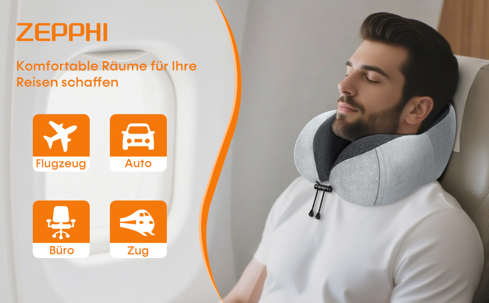 Подушка для шиї у літак - подушка для подорожей з регулюванням Memory Foam - подушка-вишенка з м'яким, дихаючим чохлом - ідеально для кемпінгу, офісу, авто, літака, подушка для сну (Сірий)