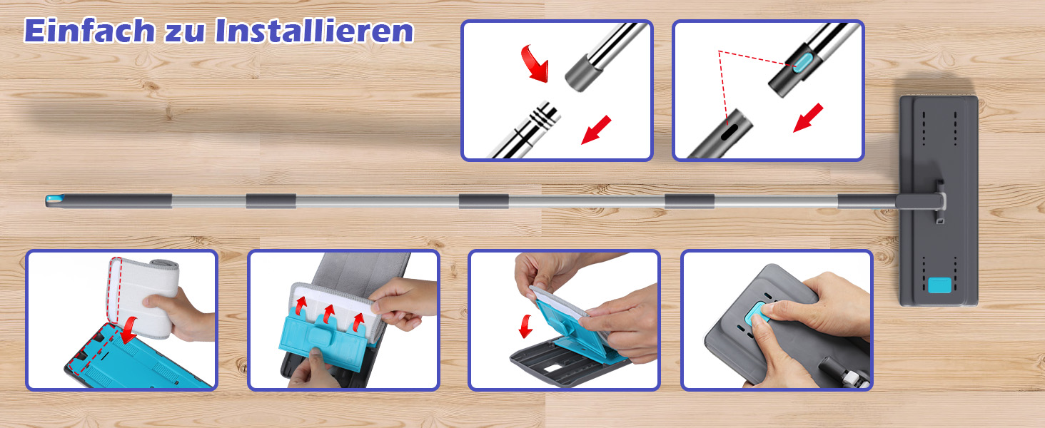 Набір для миття підлоги з відром, 2 в 1: моп з відром та функцією віджиму, з регульованою ручкою з нержавіючої сталі та 6 мікрофібровими насадками, підходить для плитки та ламінату (сірий + зелений)