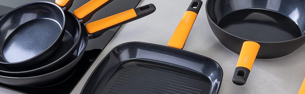 Сковорода гриль Fackelmann Soft 28 см, алюміній кований, керамічне покриття Greblon CK2, ручка Soft-Touch