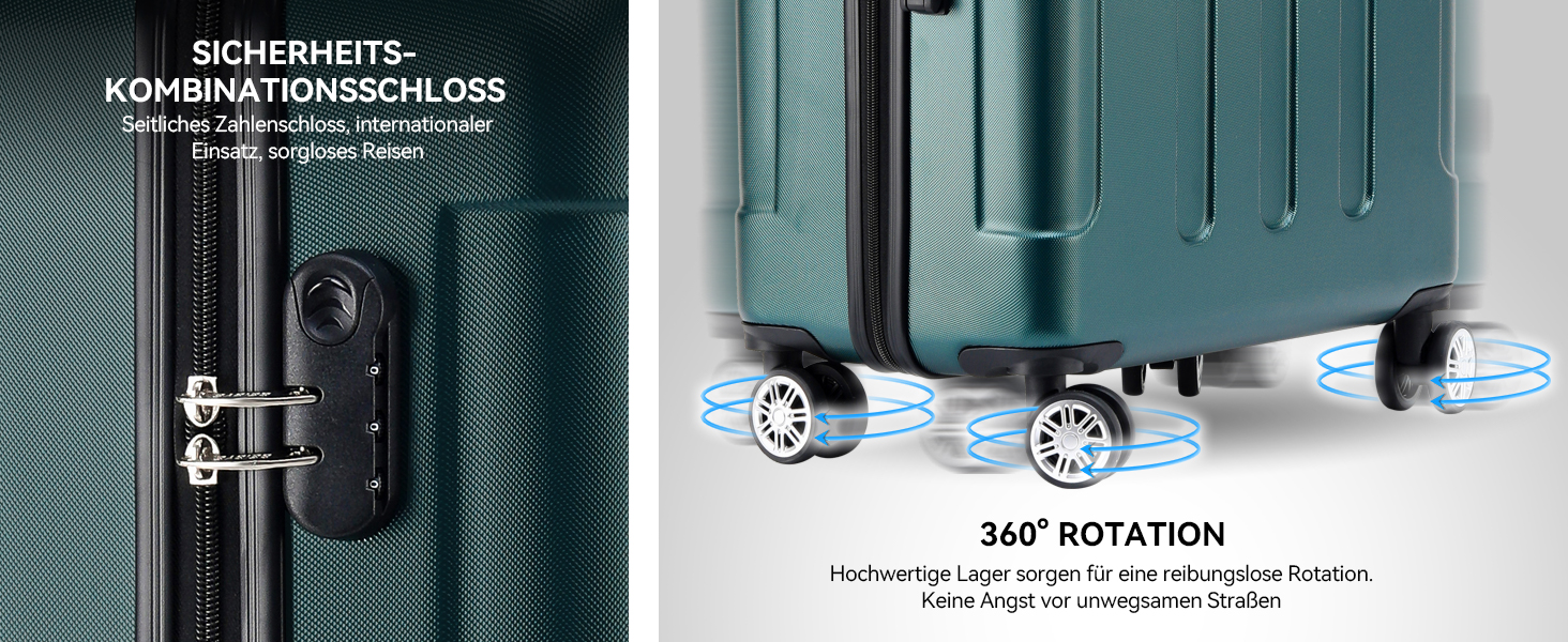 Набір валіз Beibye 2045 з двома колесами, 3 шт., для подорожей, жорсткий корпус, 20 кольорів (темно-зелений)