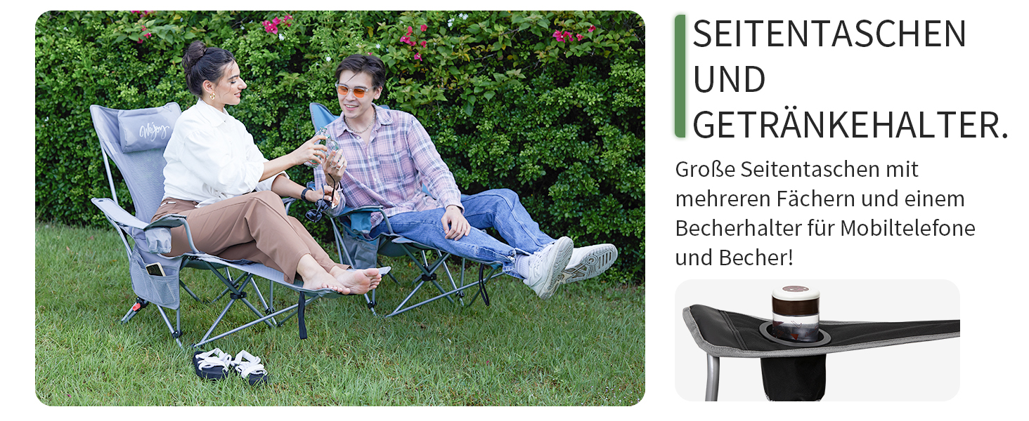 Кемпінговий стілець-шезлонг WEJOY 2-в-1, складний, з регульованою спинкою та підставкою для ніг, чорний (2 шт.)