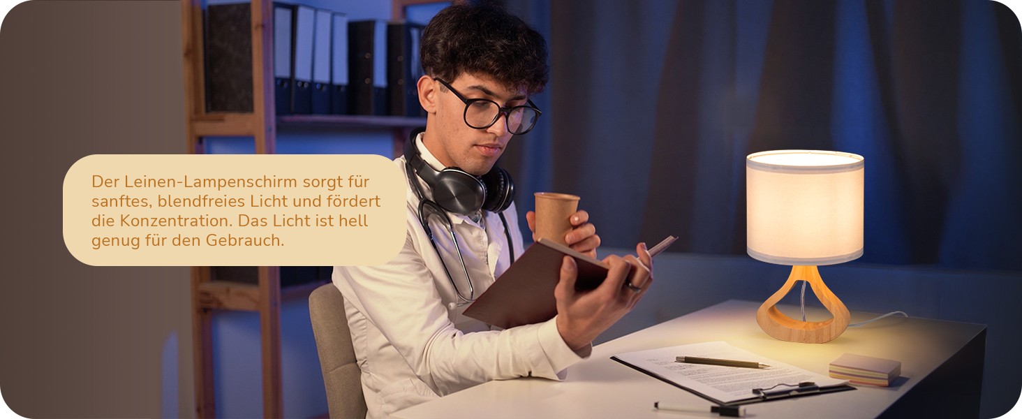 Дерев'яна торшер EDISHINE з абажуром з льону, E27, для вітальні та спальні, в стилі кантрі [Енергоклас F]