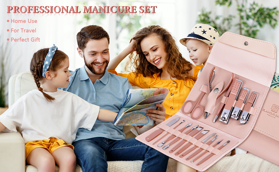 Набір для манікюру та педикюру 16 в 1: професійний набір для манікюру та педикюру з нігтьовими кусачками та ножицями, рожевий
