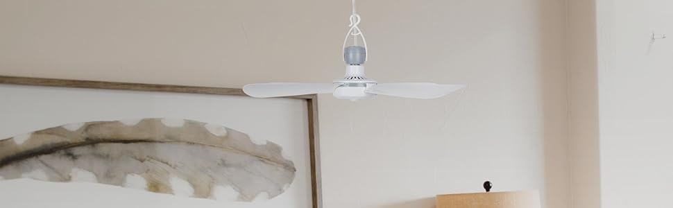 Мобільний стельовий вентилятор Bestlivings, білий, діаметр 40 см, 5м кабель, з вимикачем, 220V-240V, 5W