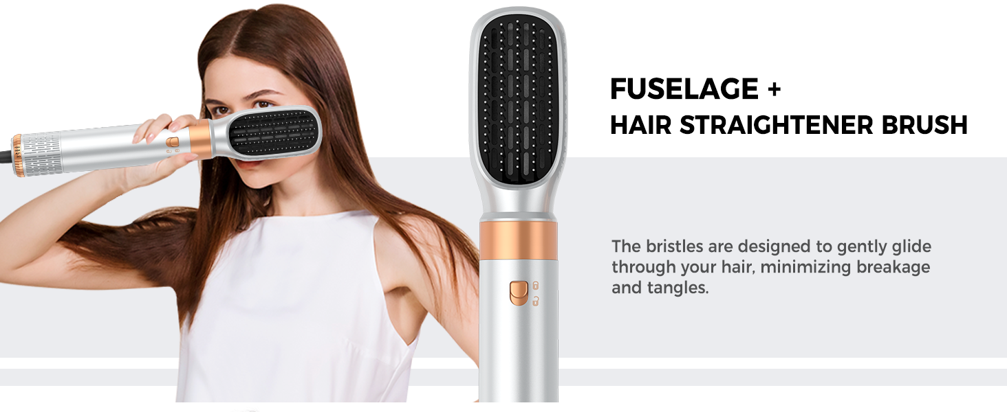 Фен-щітка 6 в 1 Airbrush Pro | Набір для укладки волосся - 1000W, круглі щітки, керлер, фен-щітка, фен, випрямляч | Для всіх типів волосся - блакитний (класичний білий)