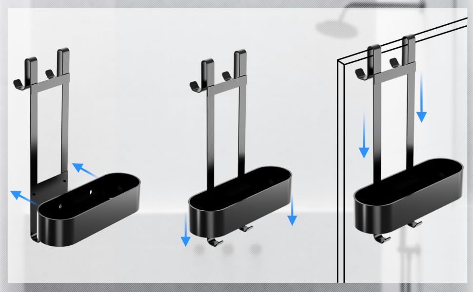 Підвісна полиця для душу Aikzik без свердлення, stainless steel кошик для шампуня та аксесуарів з 4 гачками, чорна