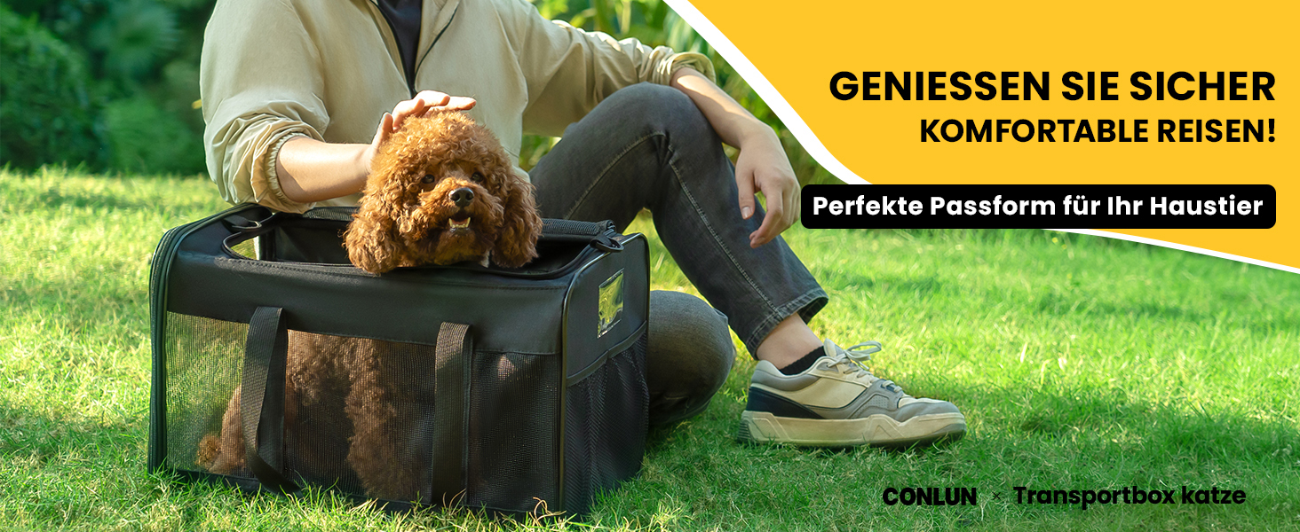 Транспортна переноска для котів Conlun, м'яка переноска з сіткою з 4 сторін, підходить для перевезення в літаку, для кошенят та невеликих котів до 6 кг, складана переноска для собак, (51x31x31 см, блакитна)