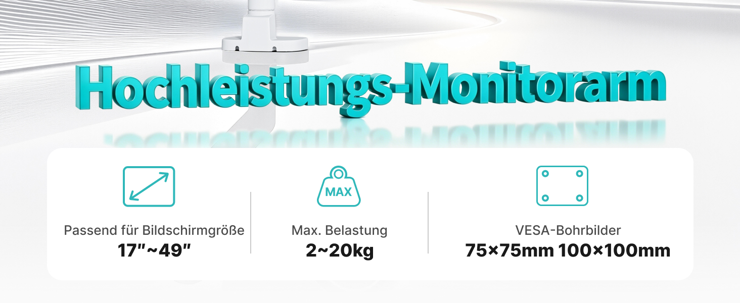 Кронштейн для монітора PEGZONE 17–49 дюймів до 20 кг, газліфт, білий