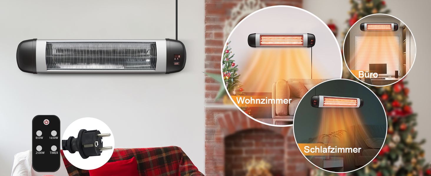 Інфрачервовий обігрівач для тераси Mursche 2500W з пультом керування. Електричний настінний обігрівач для вулиці, балкона, саду та тераси. 3 режими нагріву.