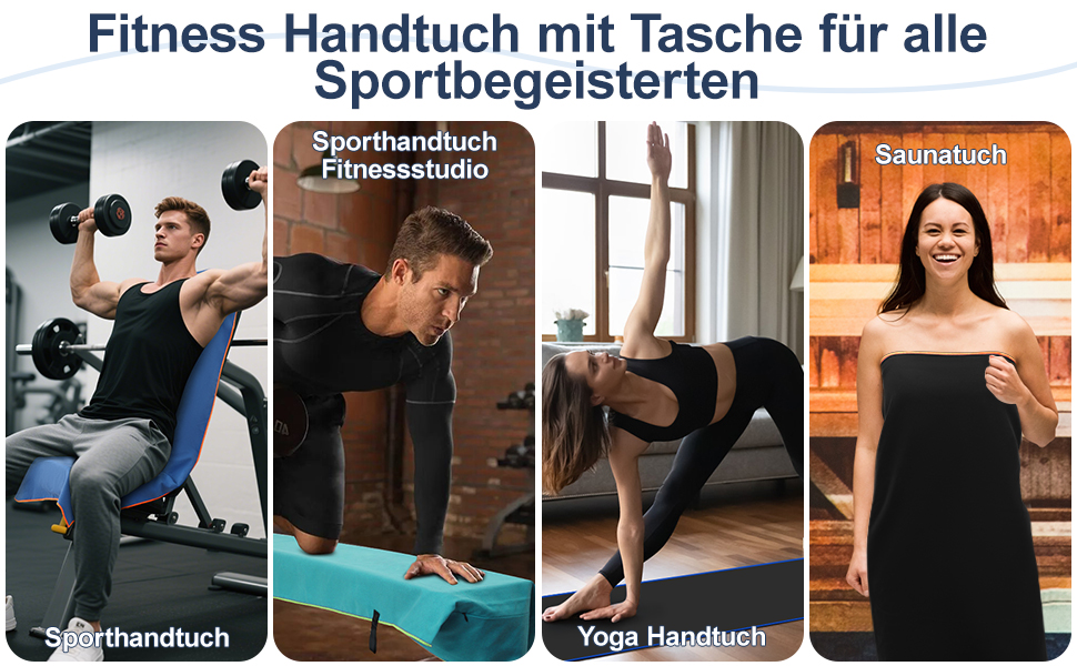 Набір спортивних рушників 2 шт. 120x50 см з кишенею на блискавці, мікрофібра, для тренажерного залу, швидке висихання, чорно-жовтий