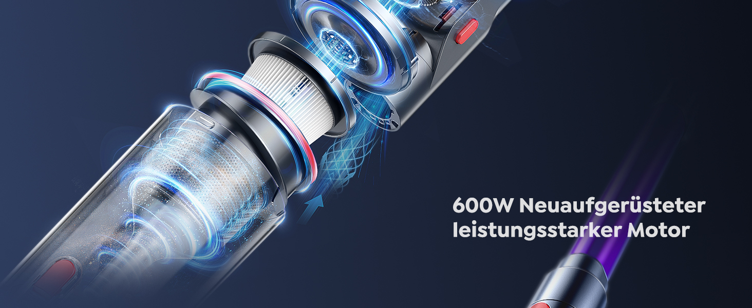 Акумуляторний пилосос 50KPa/600W/65Min з бездротовою зарядкою, автоматичним режимом Green Light та сенсорним екраном. Підходить для будь-яких покриттів.