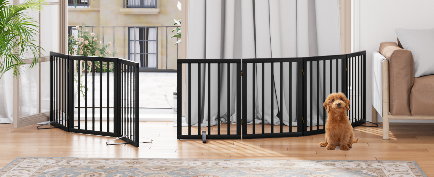 Набір з 3 частин: перегородка для собак з бамбука Semiocthome, 140 см, чорна. Перегородка для собак, для дому, для треп, розширювана, з металевими стійками, 61 см у висоту