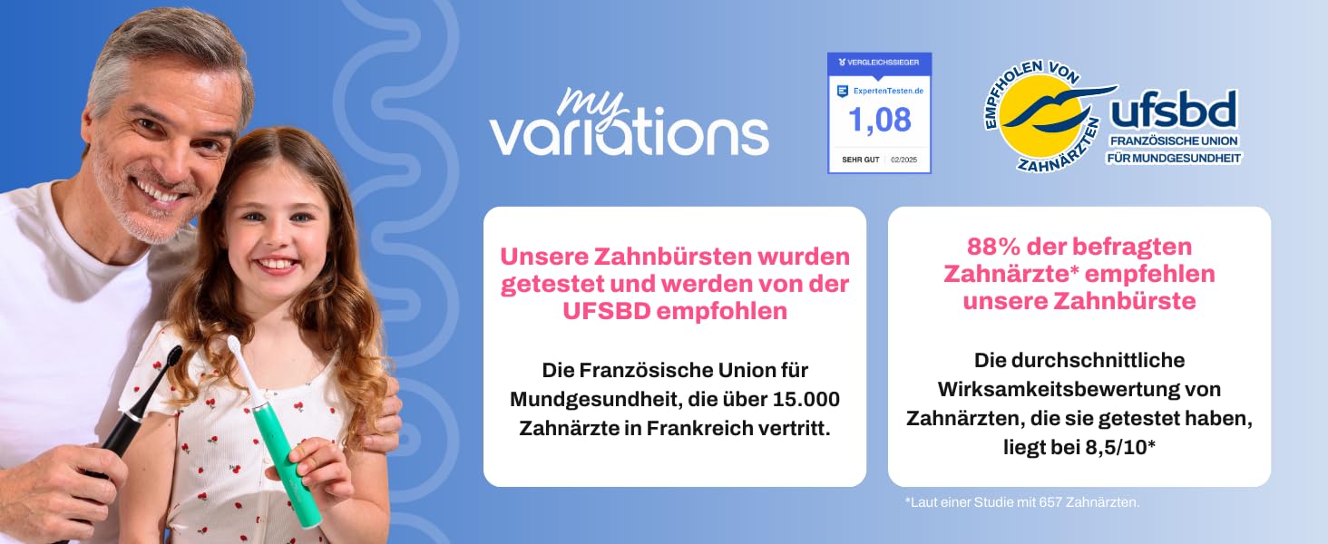 Електрична зубна щітка My Variations чорна: 5 режимів, таймер 2 хв, акумулятор на місяць