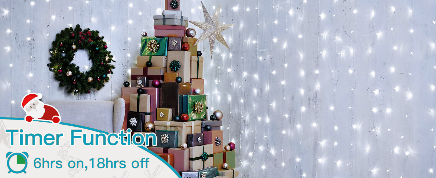 Лампочки-завіса для декору інтер'єру та екстер'єру 300 LED, 3x3м, різдвяне освітлення, 8 режимів, таймер, вологостійка, для вікна, стіни, вечірки, шлюбу, холодний білий