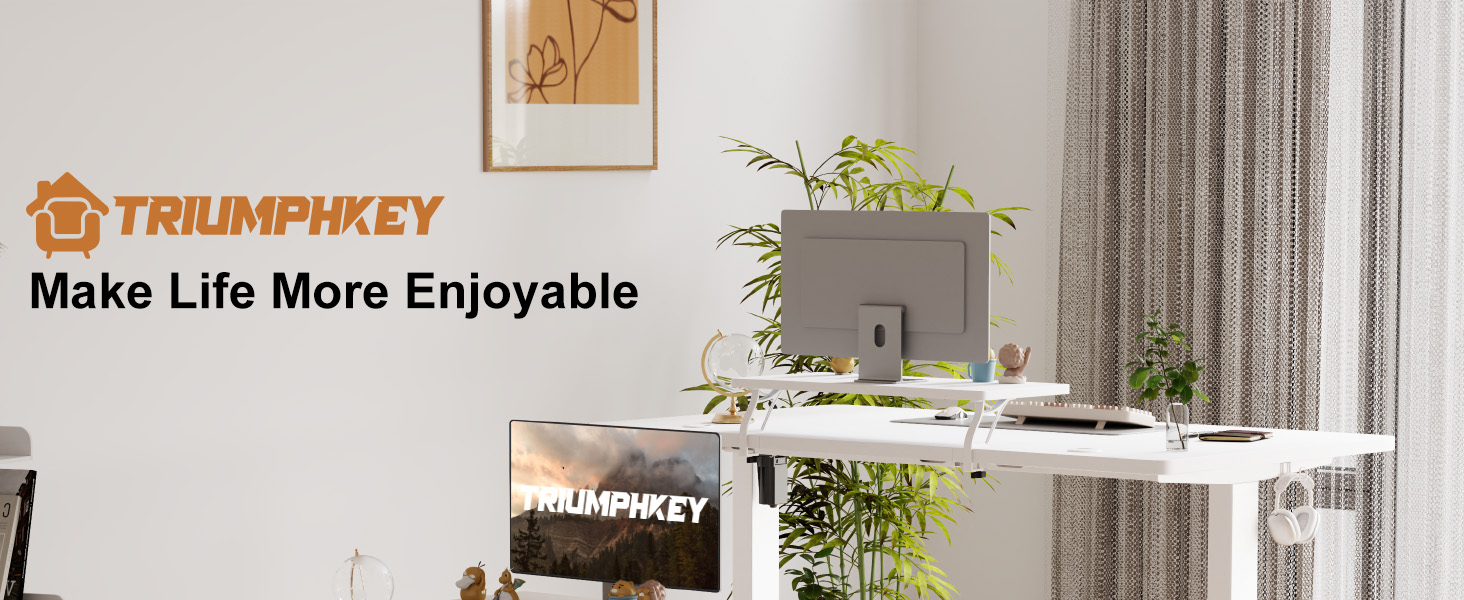 TriumphKey Adjustable Height Standing Desk with Monitor Stand - Electric Ergonomic Desk, 120x60cm White