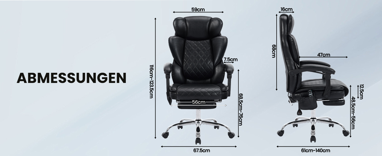 Офісне крісло Colamy з ергономічною підтримкою спини, регульованою підголівником та функцією масажу (чорний)