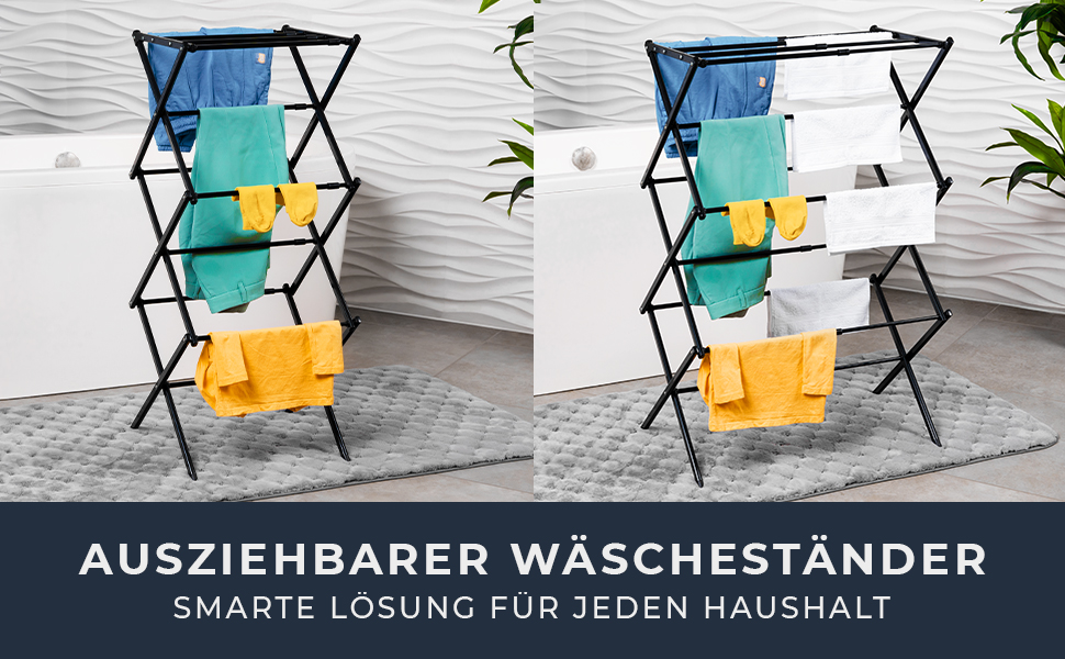 Сушарка для білизни складана, міцна, 6 рівнів, чорна (біла/чорна) - для балкону та дому