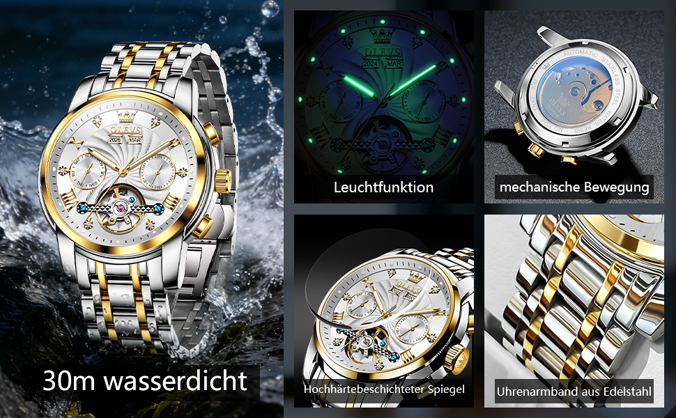 Чоловічий механічний годинник OLEVS 7088 з автопідзаводом, турбійоном та календарем, водонепроникний, сріблясто-сірий