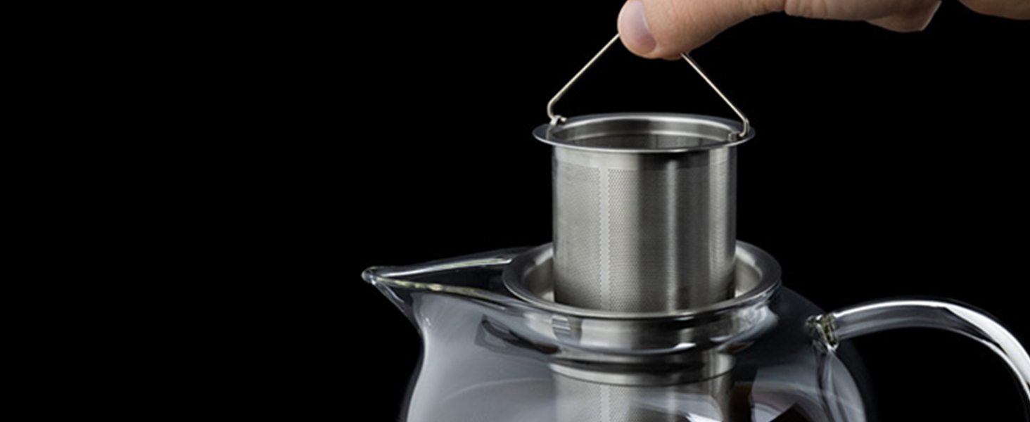 Чайник зі скла GLASWERK 1,3L з нержавіючої сталі та дерев'яною ручкою, з ситечко