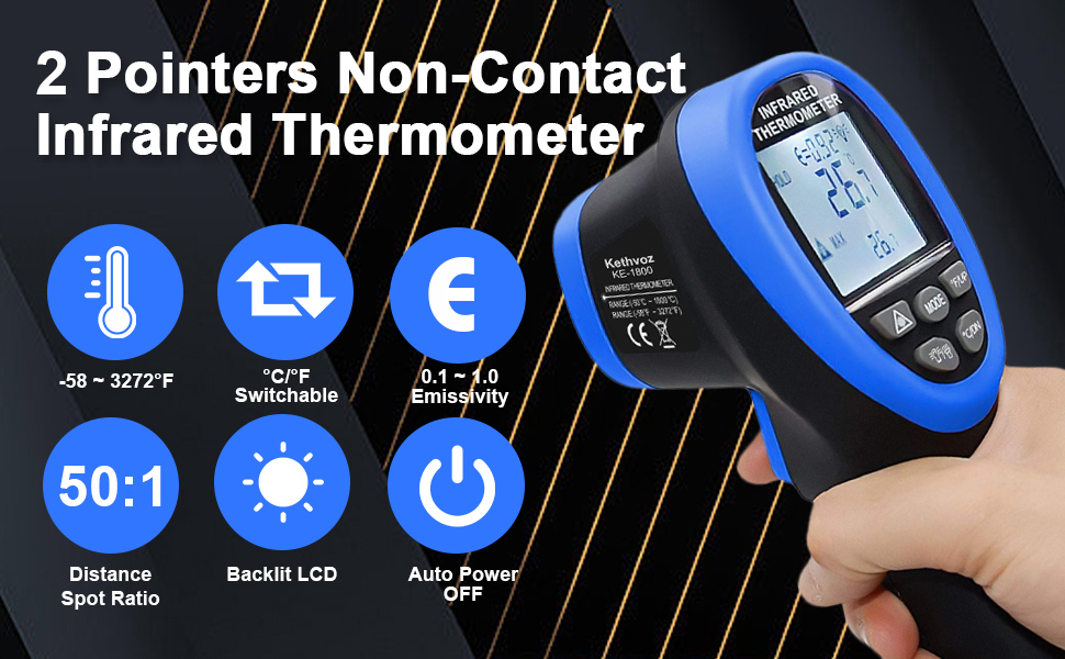 Інфрачервоний термометр Kethvoz KE-1500 (синій) -50℃ - 1500℃, подвійний лазер, D:S=30:1