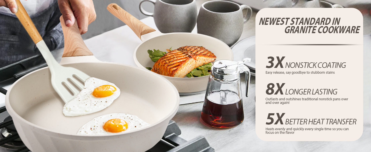 Набір сковорідок з антипригарним покриттям RIOVARM з кришками для індукційних плит. Набір посуду з гранітним покриттям, без PFOA, сковорода для омлетів 20/24/28 см