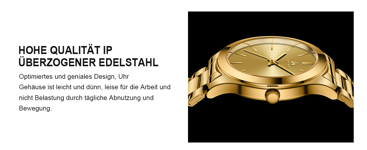 Годинник чоловічий LENQIN з нержавіючої сталі, аналоговий кварцовий годинник, водостійкий (30м), для бізнесу та повсякденного носіння, колір: золото