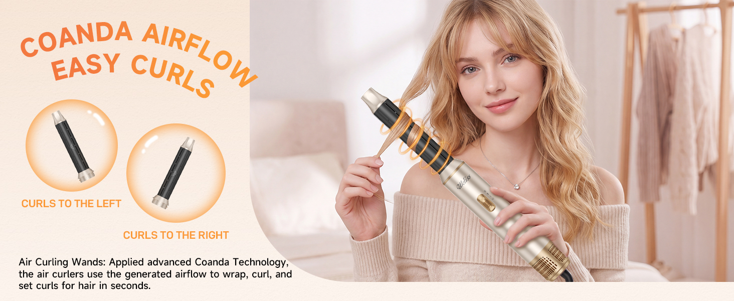Мультистайлер для волосся 5 в 1 UKLISS Airstyler Pro 1000W: фен, кругла щітка для сушіння, завитки, випрямляч та гаряче повітря, сріблясто-золотий