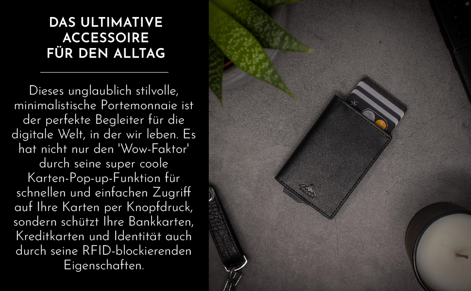 Гаманець чоловічий RFID Stealth Wallet з алюмінієвим каркасом та шкірою (чорний) - захист від сканування карт, мінімалістичний, з подарунковою коробкою