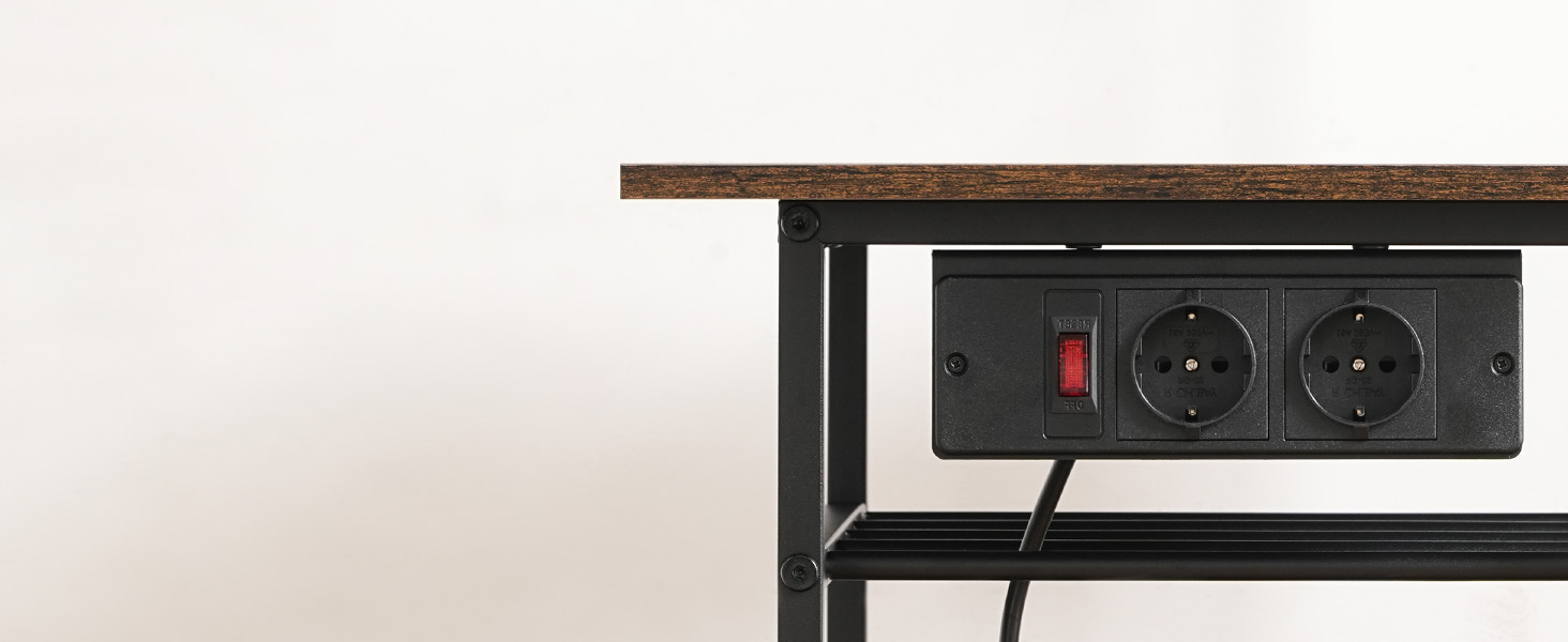 Стельова полиця з розетками, підлогова полиця, полиця пекаря, 35 x 48 x 135 см, 4 гачки S-подібної форми, станція для кавової бару з тримачем для пляшок та гачками, вінтажний коричневий та чорний колір ABRHR23UE01