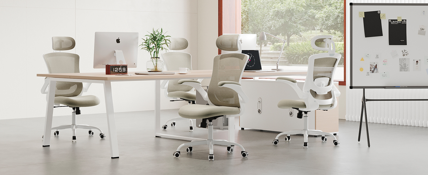 Офісне крісло Colamy Ergonomic з регульованою підголівником та поперековою підтримкою, Khaki