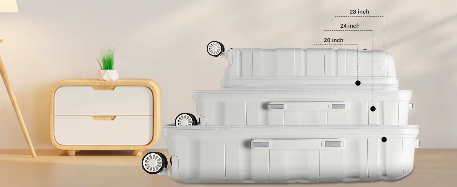 KONO Чемодан середнього розміру 65см з поліпропілену, з TSA замком, 65x46x26.5см (Крем-білий)