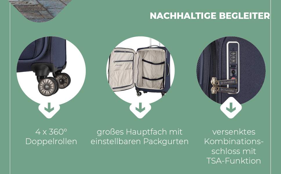 Валіза Travelite MIIGO 77 см, 90-96 л, розширювана, з TSA замком, з екологічного матеріалу, колір: м'ятний