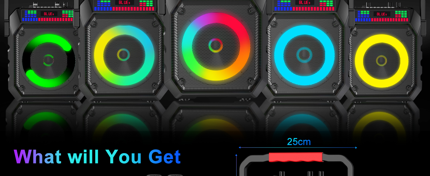 Караоке машина з 2 мікрофонами, портативна Bluetooth колонка з підсвічуванням для дорослих/дітей, PA система, підтримка TF/USB, FM, запис, AUX, для вечірок, співу, DJ, заходів