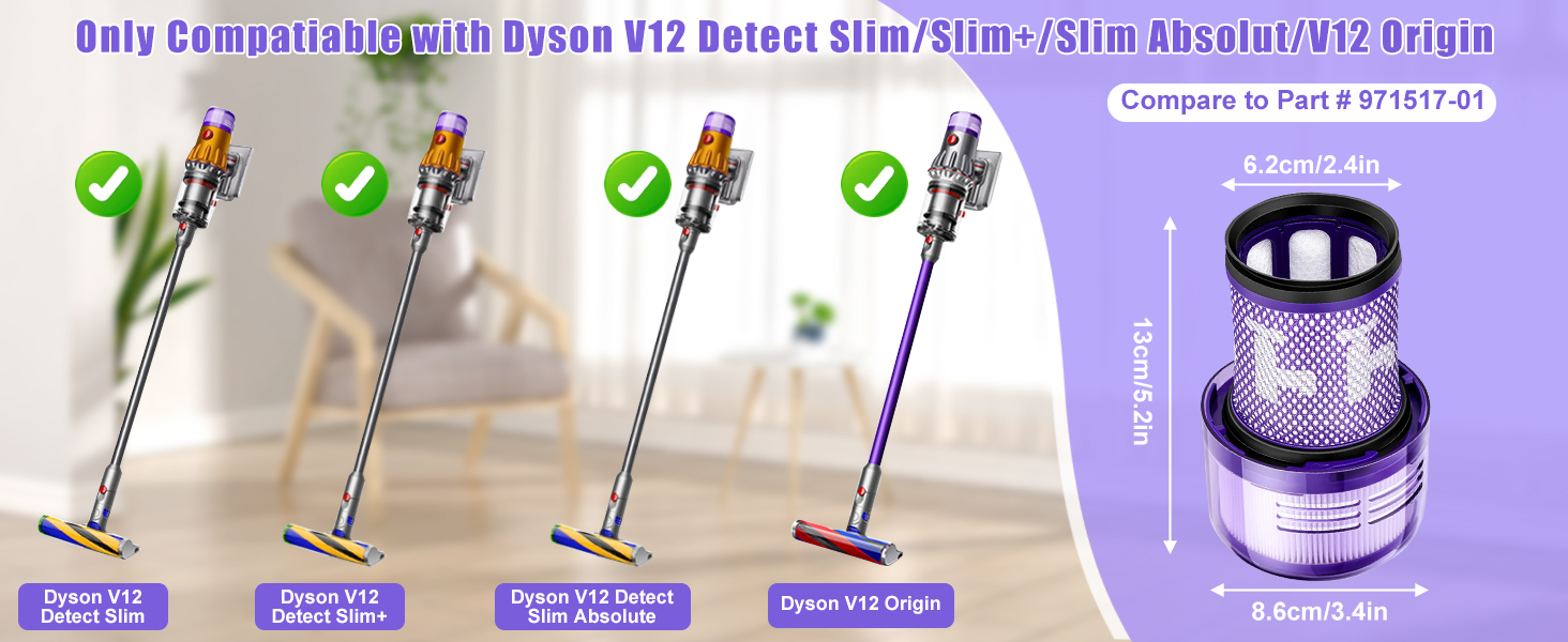 Фільтр HEPA для пилососа Dyson V12 Detect Slim (971517-01) - 3 шт + Щітка для очищення