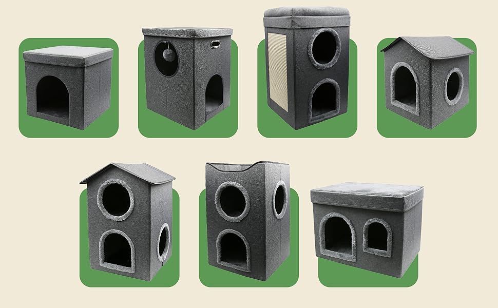 Кігтеточка-будиночок Zooprinz для котів – затишна печера, тепле ліжко для котів, великих котів, ліжко для котів з подушкою, кімнатний будиночок-кігтеточка, притулок та місце для відпочинку (Антрацит, 46 × 41,5 × 60 см)