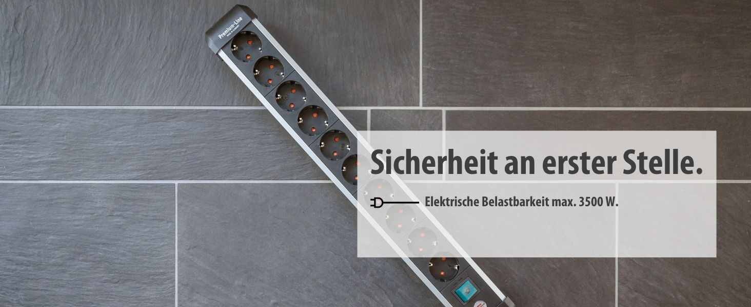 Бренненштуль Розподільник розеток Premium-Alu Line 10 розеток з вимикачем, 3м кабель, Алюміній, Made in Germany