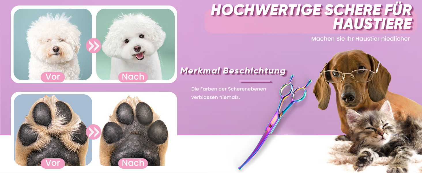 Професійна шерстьрізка Chunker для собак середніх та великих порід, японська сталь 440C, кольорова (Rainbow-curved)