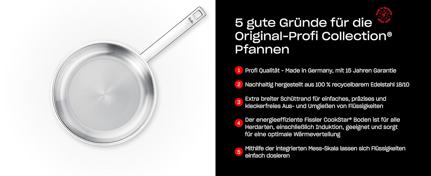 Сковорода Fissler Original-Profi Collection з нержавіючої сталі (Ø 28 см) з ручкою та внутрішньою шкалою, Novogrill, індукційне покриття 28 см