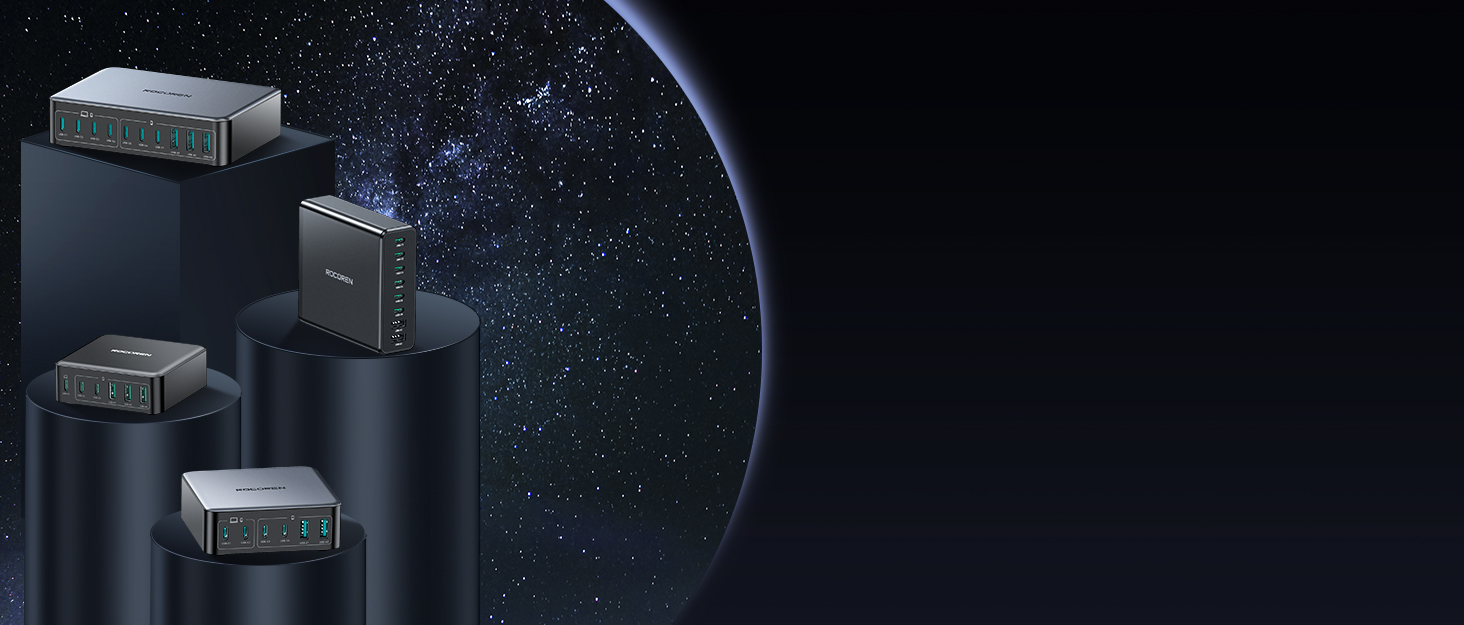 Power Bank Rocoren 50000mAh з 6 портами USB (USB-C та USB-A) для кемпінгу та подорожей. Швидка зарядка 67.5W. Сумісний з iPhone, iPad, планшетами. Чорний